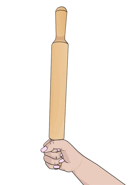 Female hand holds a rolling pin. Realistic drawing. Raster — Stock Photo, Image