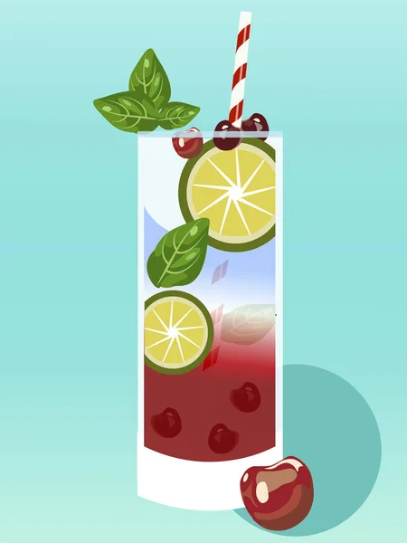 Nyári alkoholos ital hideg bogyókkal. Reális rajz. Raszter — Stock Fotó