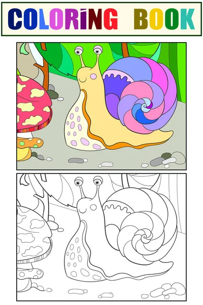 Caracol en la hierba. Los niños para colorear libro y dibujo libro para colorear, ejemplo. Vector — Vector de stock