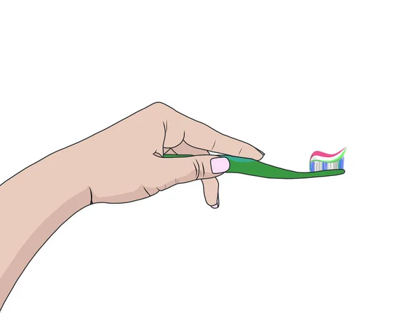 Manos de una mujer apretando pasta de dientes en un cepillo de dientes — Foto de Stock