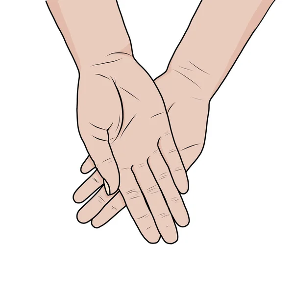 Les mains féminines demandent la posture. Une main sur l'autre, fond blanc — Photo