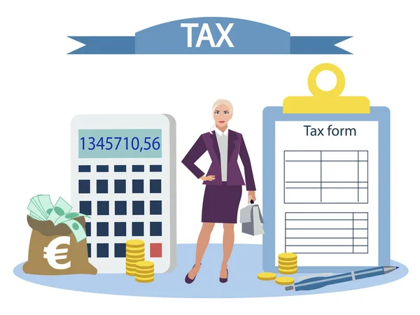 Předměty a objekty účetnictví, daňová zpráva. Plochý. Kreslená rastrová — Stock fotografie