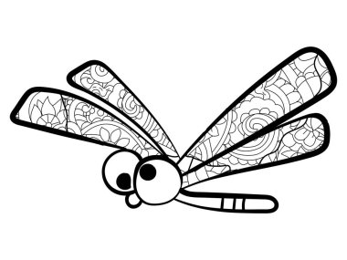 Çocukları boyamak, yusufçuk ve desenler. Siyah beyaz kar tanesi. Çizgi film raster