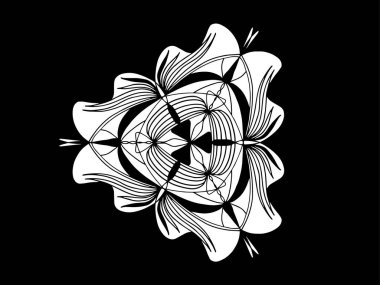 Ayna deseni, tekrarlayan çizgiler. Yıldız, çiçek ya da kar tanesi. Siyah arkaplan kar tanesi.