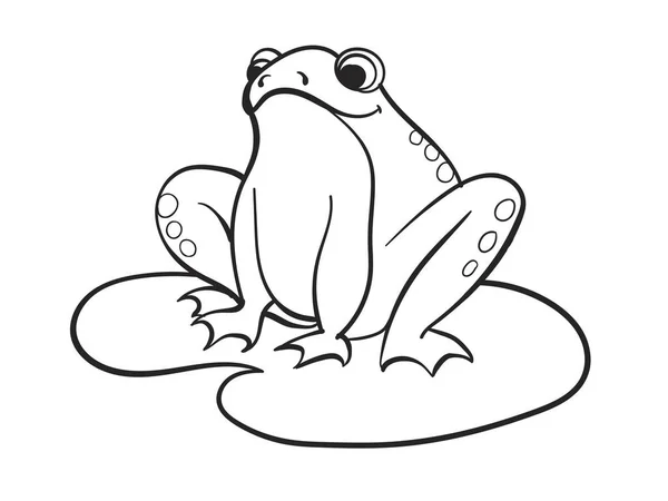 Coloriage des enfants, une grenouille est assise sur un nénuphar. Flocon de neige noir et blanc. Dessin animé raster — Photo