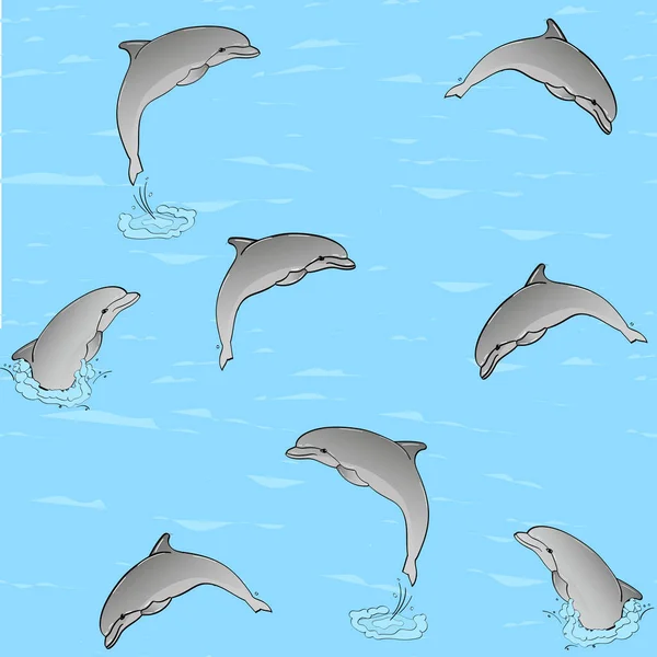 Απρόσκοπτη ανάπαυση στη θάλασσα, τρία δελφίνια παίζουν στο νερό. — Φωτογραφία Αρχείου