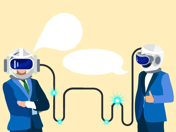 Technologies du futur. Deux hommes d'affaires communiquent dans la pensée. Dans un style minimaliste Dessin animé plat raster — Photo