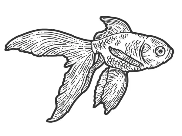 Gold fish. T-shirt apparel print design. Scratch board imitation. Black and white hand drawn image. — Stock Photo, Image