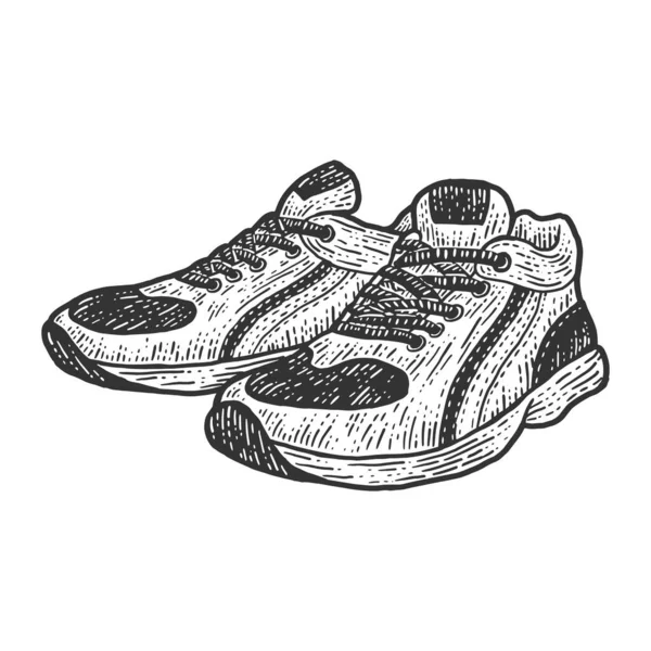 Par de zapatillas deportivas para hombre. Imitación del sketch scratch board. Imagen dibujada a mano en blanco y negro . — Archivo Imágenes Vectoriales