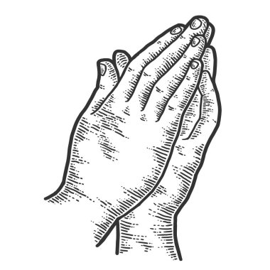 Tanrı 'nın Avuç İçleri dua ediyor. Çizim tahtası taklidi. Oyma vektörü