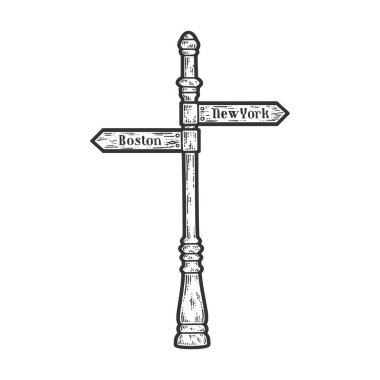 Tahta Yol İşareti Yön, Boston ve New York skeç.