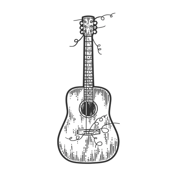Kytara s přetrženými strunami. Náčrt napodobenina náčrtku. Rytina rastrová — Stock fotografie
