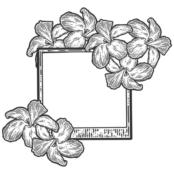 Marco vacío con flores. En blanco para el texto. Boceto imitación tablero de rasca . — Vector de stock
