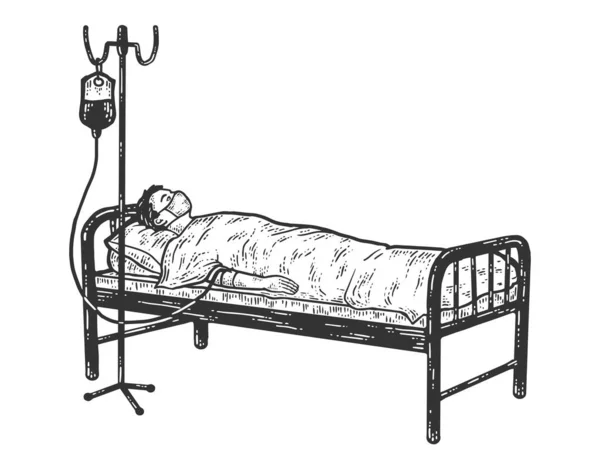 Paciente con Coronavirus. Enfermo se encuentra con solución salina intravenosa. — Archivo Imágenes Vectoriales