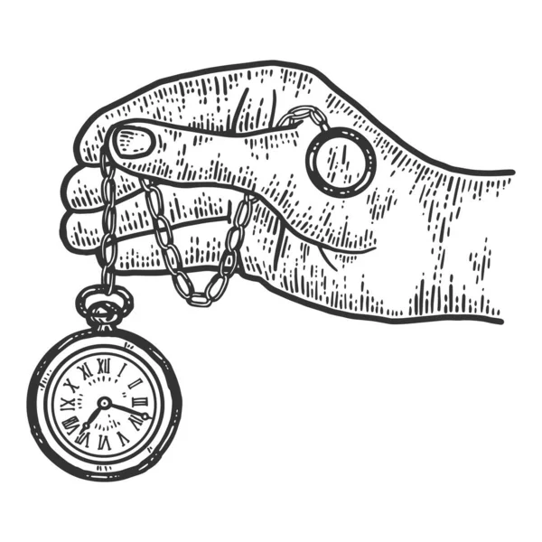 Male hand holds pocket watch. Sketch scratch board imitation. Royalty Free Stock Vectors