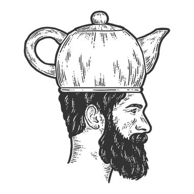 Çaydanlık şapkası oymalı bir adam. Çizim tahtası taklidi.