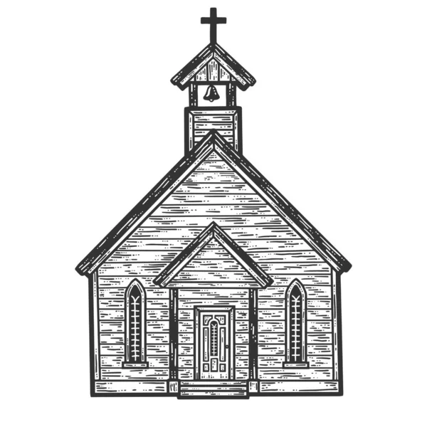 Old wooden church, monastery. Sketch scratch board imitation. — Stock Vector