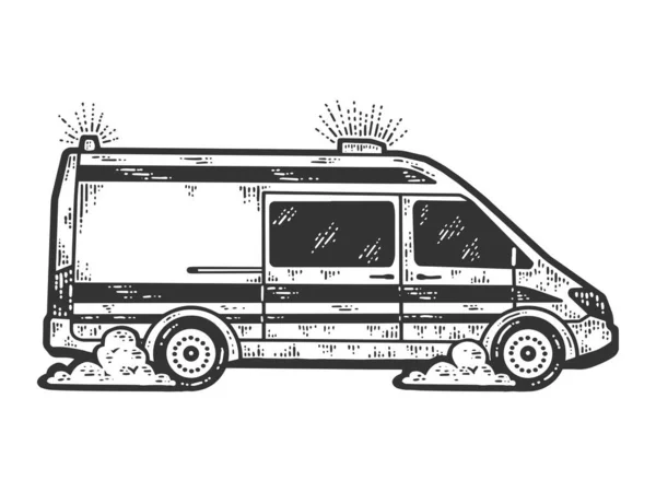 A ambulância viaja a alta velocidade. Sketch imitação placa de arranhão. — Fotografia de Stock