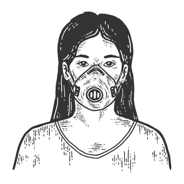 Contoh, seorang gadis dalam masker bedah. Peniruan papan goresan Sketch. — Stok Foto