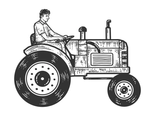 Bir adam traktör sürüyor. Çizim tahtası taklidi. — Stok Vektör