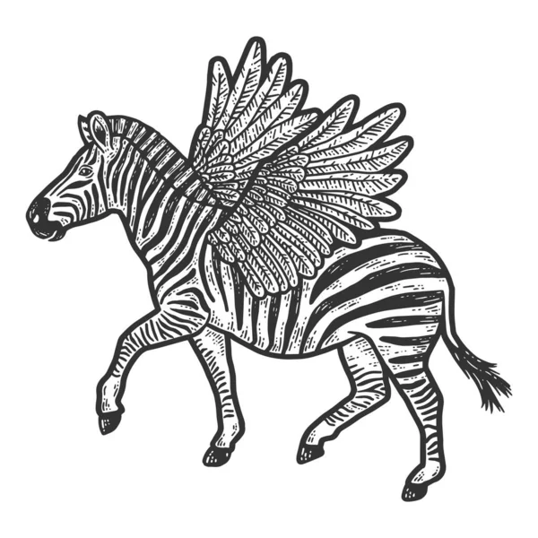 Niedliches Zebra mit Flügeln. Isoliertes Tier. Skizze Scratch Board Imitation. — Stockfoto