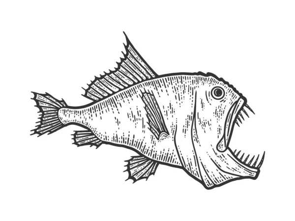 Un poisson prédateur des grands fonds, un animal effrayant. Croquis imitation de planche à gratter. — Photo