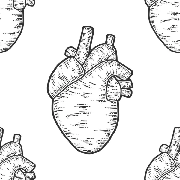 Anatomia do coração humano sem emenda. Sketch imitação placa de arranhão . —  Vetores de Stock