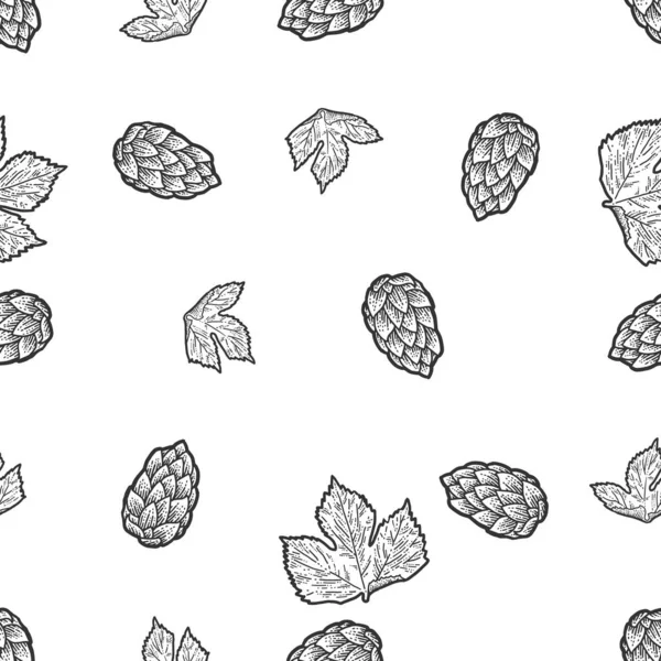 Bezešvé předměty malé. Špetka kvetoucího chmele a listí. Černobílý ručně kreslený obrázek. — Stock fotografie