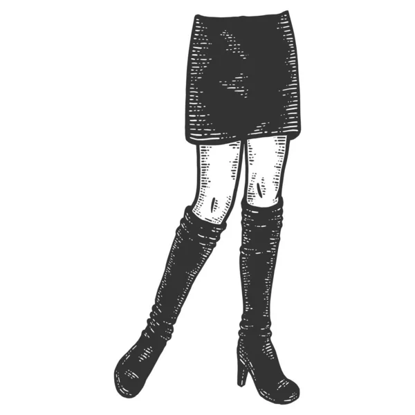 Krásné ženské nohy v botách a pracovní sukni. Sketch scratch board imitace. — Stock fotografie