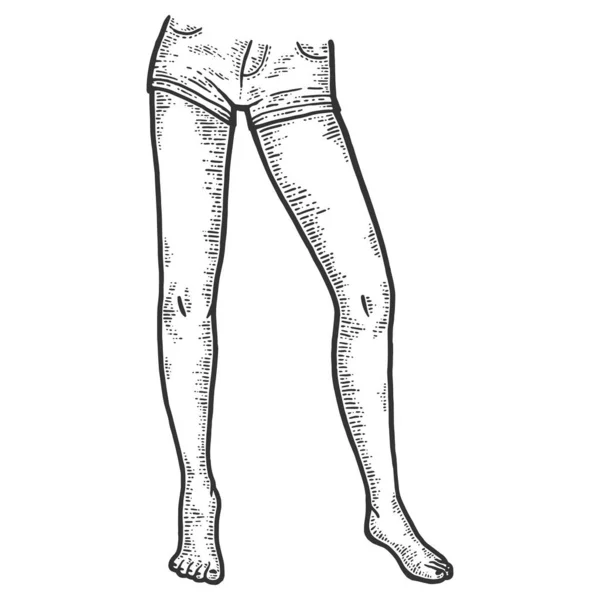 Bertelanjang kaki. Kaki wanita telanjang dengan celana pendek. Peniruan papan goresan Sketch. — Stok Foto