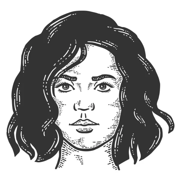 Cara femenina seria con un corte de pelo corto. Boceto imitación tablero de rasca . — Vector de stock