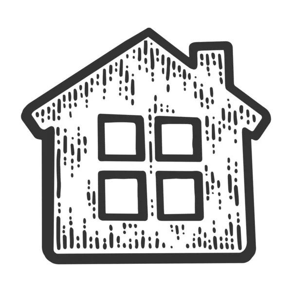 Znak domu, budova. Náčrt napodobenina náčrtku. Černá a bílá. — Stockový vektor