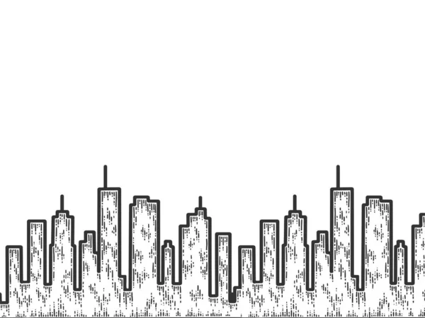 Silhouette of a big city. Sketch scratch board imitation. Black and white. — Stock Photo, Image