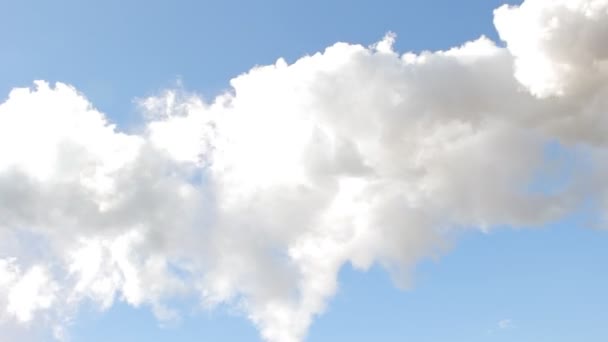 Weißer Rauch quillt aus den Werksrohren gegen den blauen Himmel — Stockvideo