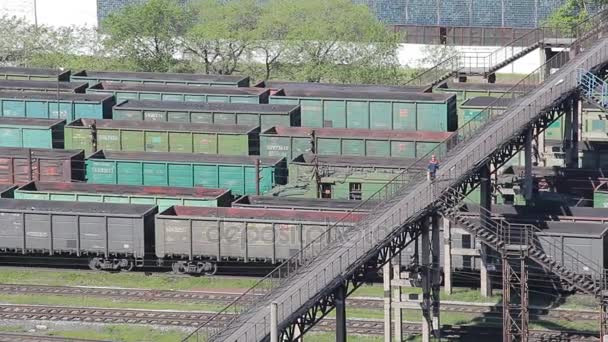 Vagões de carvão nas vias férreas — Vídeo de Stock