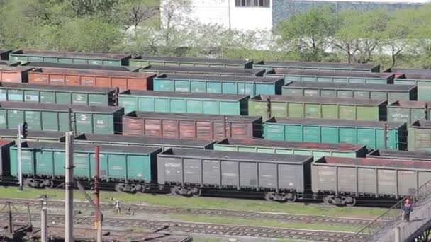 Coal wagons on railway tracks — Stock Video