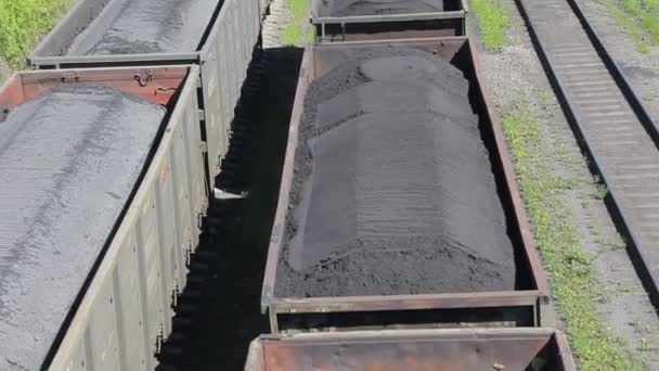 Vagões de carvão nas vias férreas — Vídeo de Stock