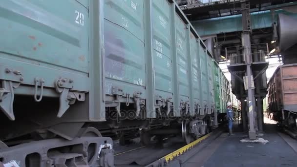 Coal wagons on railway tracks — Stock Video