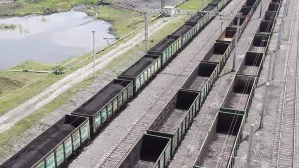 Vagões Carvão Nas Vias Férreas — Vídeo de Stock