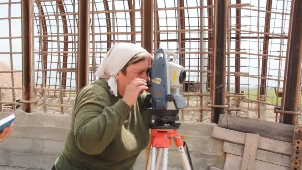 Mio Geometri Lavorare Sulla Costruzione Carbone Mine Donna Lavora Con — Video Stock