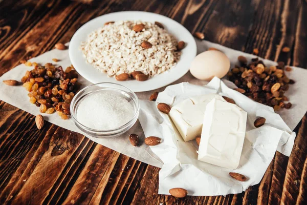 Step Step Recipe Homemade Oatmeal Cookies Raisins Almonds — Stock Photo, Image