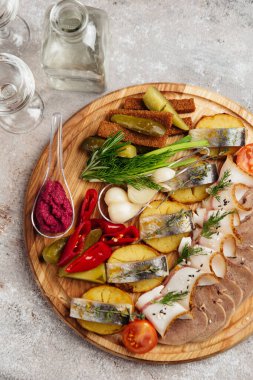 Votka için geleneksel Rus atıştırmalıkları