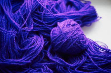 arka plan worko iplik üzerinde mavi yün arapsaçı. doku