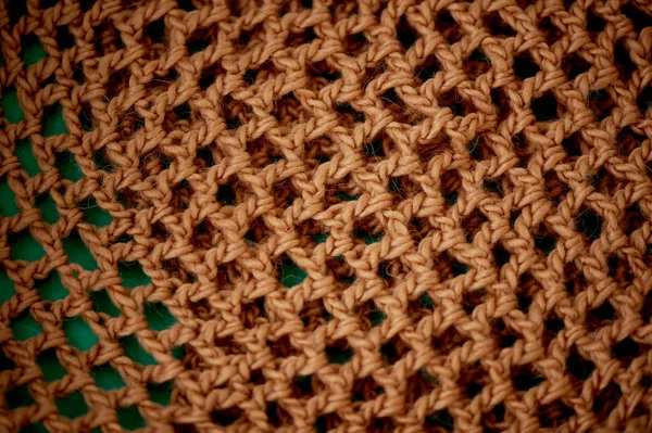 Chunky crochet de laine. Brun. Fermer — Photo