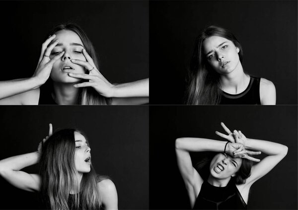 Collage with different types of human emotion. The diversity their manifestations.