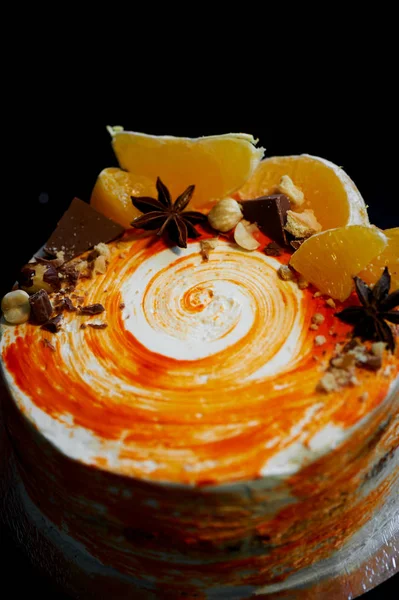 Carrot cake . Bright,juicy and unusual cake. Juicy and incredibly nutty A layer of caramel sponge cake successfully emphasizes.