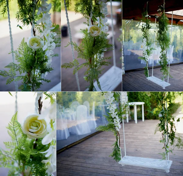 Salıncak düğün çiçek söğüt dalları üzerinde asılı süslenmiş