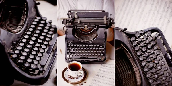 Details of old typewriter in rust and dust.Retro collage — Stock Photo, Image