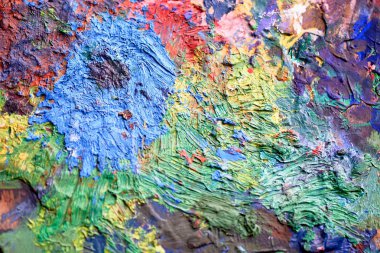 Farklı renkler ile sanatçılar paleti. Ahşap. Renklerin çeşitli. Doku