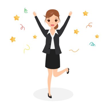 Happy business woman jumping celebrating success achievement. character people.